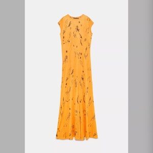 Zara yellow maxi dress with black print